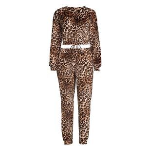 NOBO Girls 11-13 Velour Leopard Crop Pullover Jogger Track Suit Set Animal Print